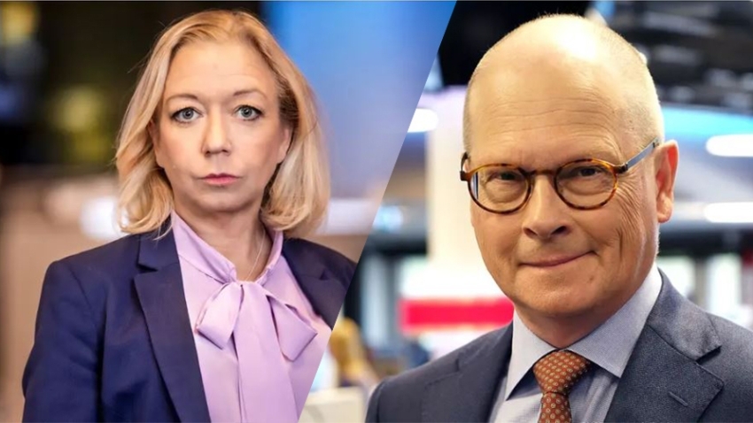 SVT:s inrikespolitiska kommentatorer Elisabeth Marmorstein och Mats Knutson.